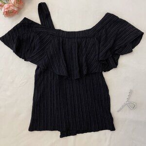 Black One-Shoulder Shirred Top